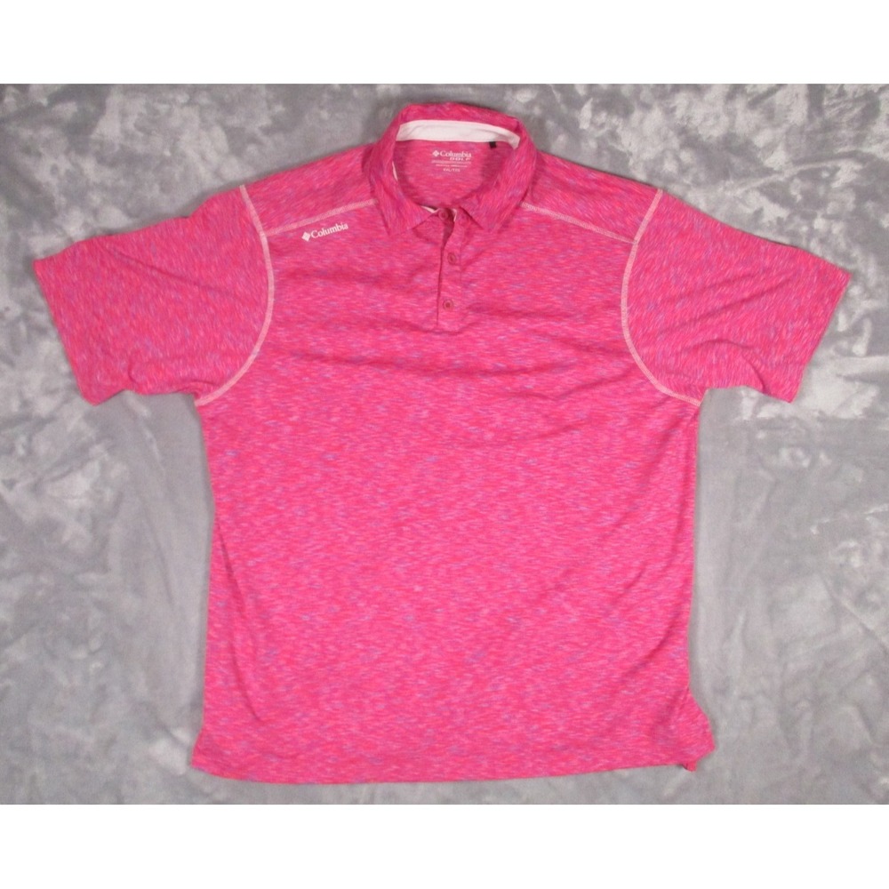 Columbia Golf Performance Polo Shirt Men's XXL Pink & Blue All Over Print
